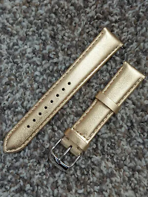 18mm Gold Metallic Genuine Leather Interchangeable Watch Band Fits Michele Deco • $13.25