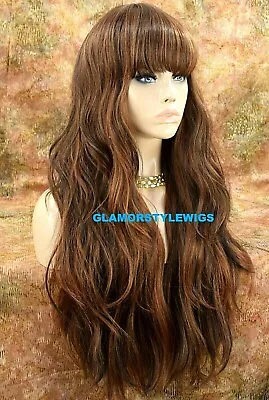 Full Wig Long Wavy Layered With Bangs Brown Auburn Mix Heat Ok Nwt • $59.95