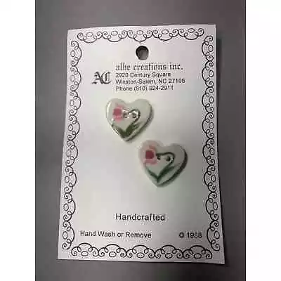 2 Handcrafted Ceramic Flowered Heart Buttons Made In 1988 By Albe Creations Inc. • $8