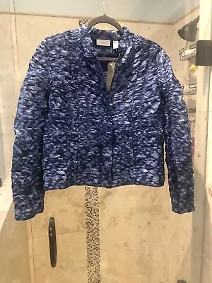 NWT Chico's 0 Jacket Chic Blue Black Crinkle Size Small Ret $150 • $103.52