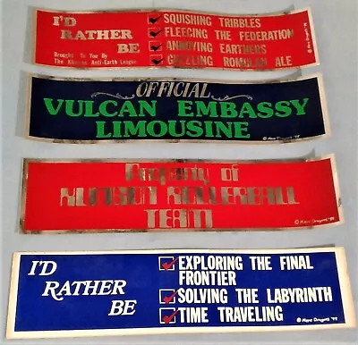 $9.95 • Buy Vintage 1988 Mere Dragons Star Trek Bumper Stickers Lot (4)!! New Old Stock!!