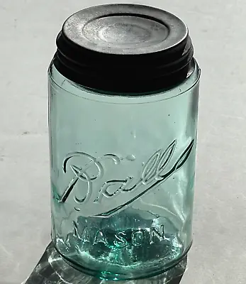 Vintage Ball Mason Green Blue Pint Fruit Jar With Bubbles • $14.95