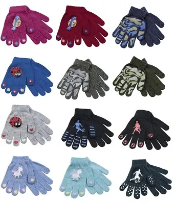 2 Pairs Boys Girls Kids Childrens Thermal Magic Winter Gloves Grip Black Warm • £3.49