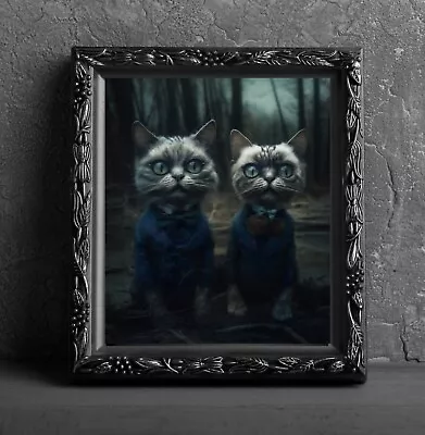 Eeerie Twin Cats Art Print Wall Hanging Picture Photo Spooky Gothic Animal Gift • $6.99