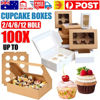 Cupcake Box Cases 2/4/6/12 Holes Clear Window Cupcake Display Boxes Muffin Cups • $4.68