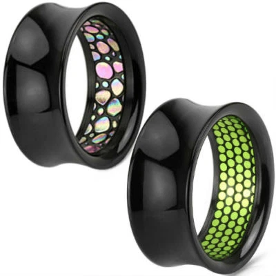 $11.99 • Buy Ear Gauges Ear Plug Tunnels Acrylic Pattern Inlay Flesh Tunnels Double Saddle 