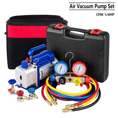 $87.47 • Buy 4CFM 1/4HP Air Vacuum Pump Refrigerant Rotary Vane Valve AC Manifold Gauge Set