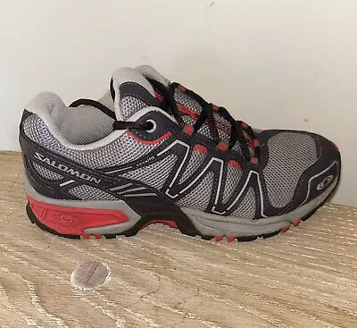Size 5.5 Salomon Womens Walking Running Hiking Trail Shoes Grey Red • £28
