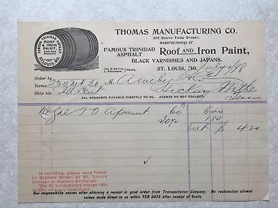 Thomas Manufacturing Co Paint St Louis MO Missouri 1898 Vintage Letterhead SBG80 • $9.99