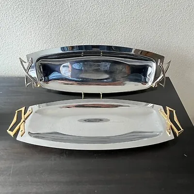 Set Of 2 Oblong Kromex Chrome Serving Trays Vintage 1960s MCM Atomic • $29.99