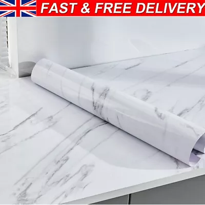 5M Glossy Marble Sticky Back Plastic Self Adhesive Vinyl Film Wrap Sticker White • £8.94