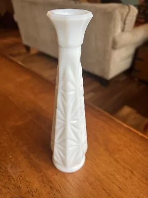 White Etched Milk Glass 9” Bud/Flower Vase Tall Thin Classic Simple Mid Cent Mod • $12.99