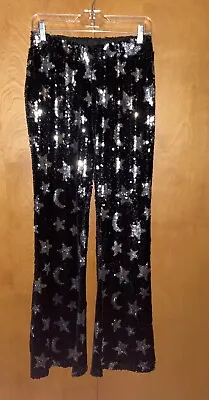 Black With Star And Moon  Wide Leg Boho Pants Women’s Sequin Size Large • $18