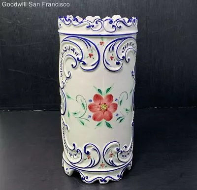 Vintage Majolica RCCL Hand Painted Umbrella Stand Blue White Made In Portugal • $29.99