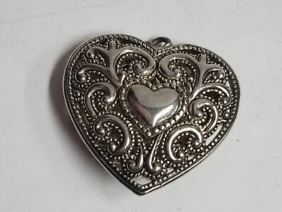 Gorgeous Double Sided Pewter Filigree Heart Pendant Medallion  • $7.19