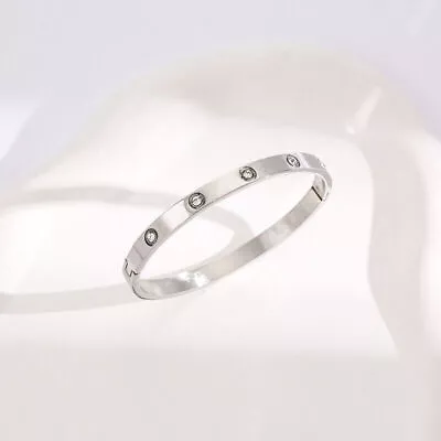 Women Fashion Titanium Stainless Steel Bracelet Cubic Zircon Bangle Cuff Jewelry • $3.19