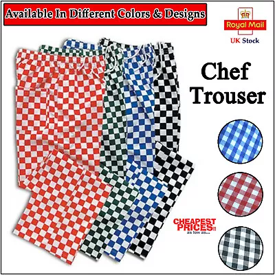 CHEF TROUSERS PANTS UNIFORM CATERING KITCHEN CHECK TROUSER Different Colours UK • £11.49