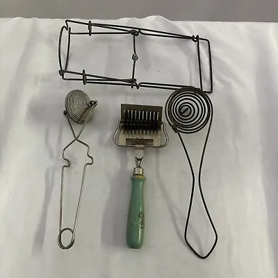 Vintage Lot Green Handle Kitchen Tools Utensils Egg Separator Pasta Cutter USA • $19.95