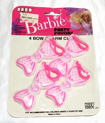 Vintage 1990 Mattel BARBIE Birthday Party Favors 4 Bow Charm Clips SEALED PACK • $9.97