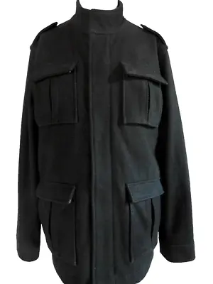 Merona Four Pocket Military Field Zip Jacket Coat Mens Medium Wool Blend Black • $40