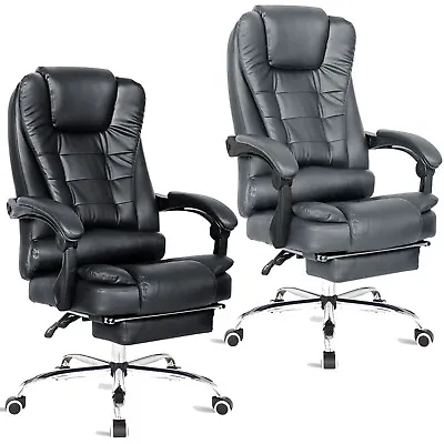 Executive Office Chair Swivel Recliner Computer Desk Gaming Chair With Footrest • £69.99