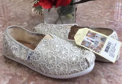 £41.18 • Buy New Toms Classic Silver Crochet Glitter Alpargata Flat Loafers Shoes Sz Y6 