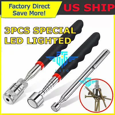 3 PCS Magnet Pickup Tool Telescoping Sticks Include 8 Lb LED Light Magnet Stick • $7.99