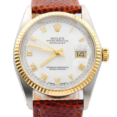 Rolex Datejust Mens 18k Yellow Gold Stainless Steel Watch White Roman Dial 16013 • $4549.98