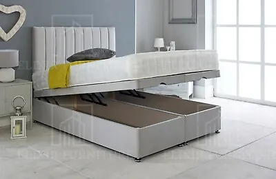 Ottoman Bed Divan Storage Plush Velvet + Panel Bed Head - Foot Lift Gas Lift • £299.99