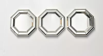 Set Of 3 Champagne Art Decor Octagon Wall Mounted Mirror Home Decor 25 Cm • £13.99