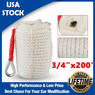 3/4 X200' Twisted Nylon Anchor Rope Three Strand Marine Boat Dock Mooring Line • $79.59