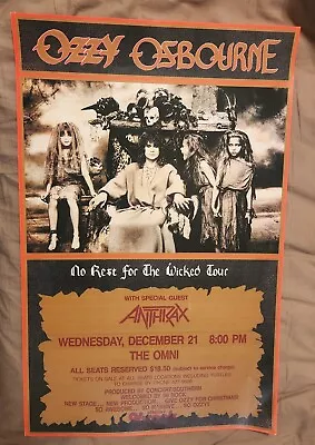 Ozzy Osbourne & Anthrax * 1988 Atlanta Poster The Omni - Zakk Wylde First Tour  • $80