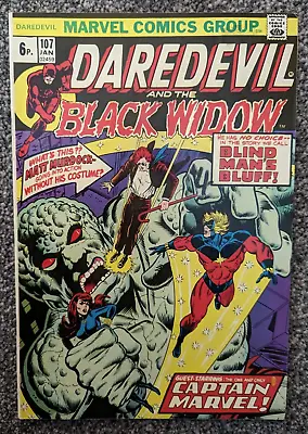 Daredevil & The Black Widow 107. 1974. Featuring Captain Marvel & Moondragon • £4.99