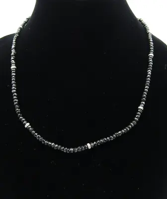 $44.99 • Buy 50ctw BLACK SPINEL & .1 Ct DIAMOND ACCENT 18  BEAD NECKLACE Sterling 925 NWT NK4