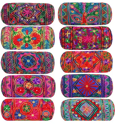 Indian Suzani Embroidery Bolster Cushion Covers Cylinder Round Takiya 18”x 7” • £8.99