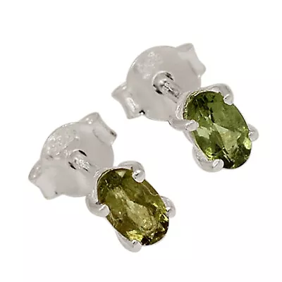 Faceted Natural Moldavite 925 Sterling Silver Earrings - Stud SY4 CE28554 • $16.99