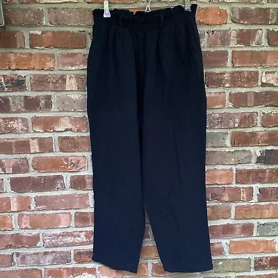 Evereve Marnie Gauze Cropped Pants Large Black Pull On Cotton No Waist Tie GUC • $21.15