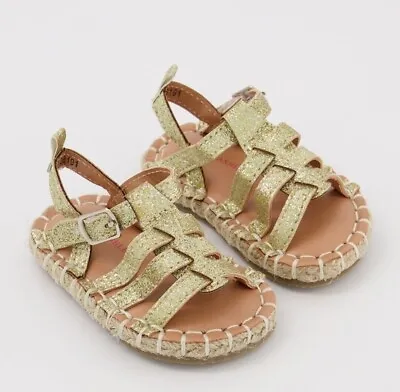 Laura Ashley Gold Glitter Espadrille Fisherman Sandals Size 2 Infant • £12.99