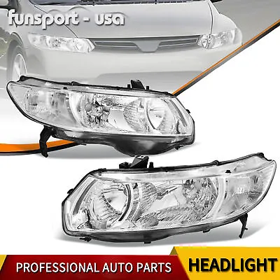 Headlights Assembly Chrome Housing For 2006-2011 Honda Civic Coupe 2-Door Pair • $88.55