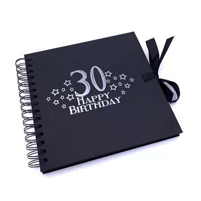 30th Birthday Black Scrapbook Guest Book Or Photo Album With Silver Script • £14.99