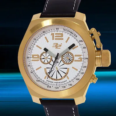  32 DEGREE AVIATOR GOLD WHITE SWISS MULTI FUNCTION  DAY DATE Leather Band NEW • $75