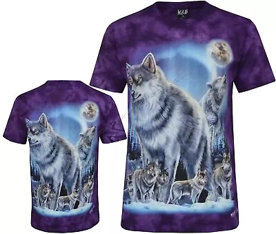 Tie Dye T-Shirt Wolves Under Cosmic Night Forest Wolf Pack Glow In Dark By Wild • £15.99