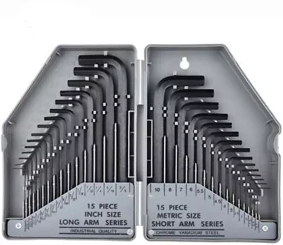 Allen Wrench Hex Key Set 30PC SAE METRIC Long Short Arm With Case CrV Steel • $10.87