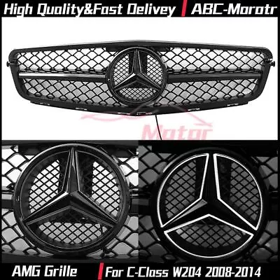 Glossy Black AMG Style Grille W/LED Emblem For Benz C-Class W204 2008-2014 C350 • $109