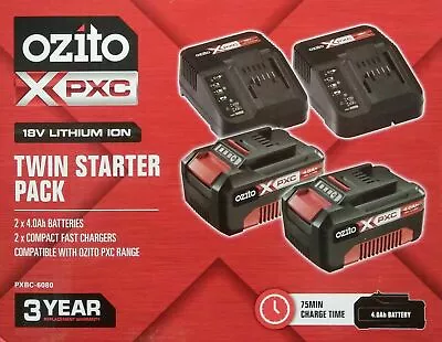 2x 4Ah OZITO PXC Power X Change 18V Li-ion Battery Spare TWIN PACK Fast Chargers • $169