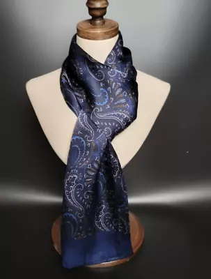 100% Silk Satin Scarf Men Women Neckerchief Wrap Paisley Blue Navy Soft QS175-21 • $28.70