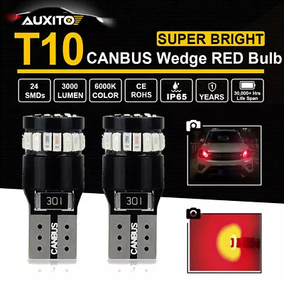 CANBUS T10 Wedge 24 LED RED Bulb NO ERROR W5W 194 168 158 192 501 2825 AUXITO AU • $12.99