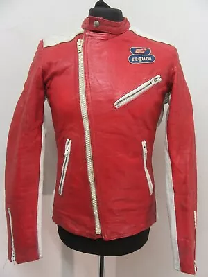 Vintage 80's Segura Red Leather Cafe Racer Motorcycle Jacket Size Uk S • $99.80