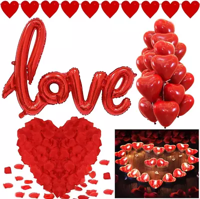 Romantic Decorations Set 1000 Red Rose Petals 50 Heart Candles XXXL LOVE Bal • £14.60