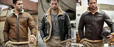 Men's RAF Aviator Real Leather Jacket Coat Bomber B3 Sheep Skin Pilot Flying • $154.99